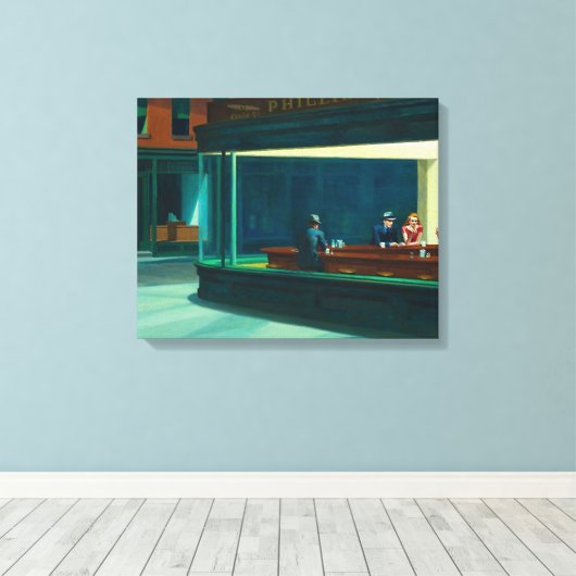 Nighthawks Edward Hopper Canvas Afdruk (Insitu (Houten vloer))