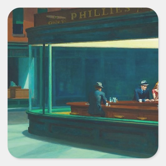 Nighthawks Edward Hopper Vierkante Sticker (Voorkant)