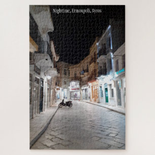 Nightime, Ermoupoli, Syros, Griekenland. Aangepast Legpuzzel