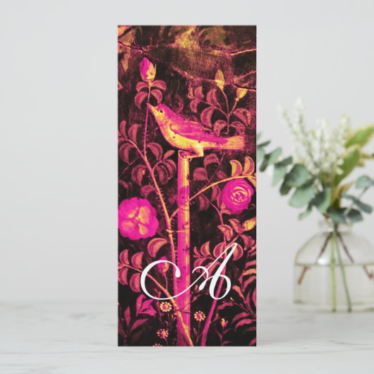 NIGHTINGALE AND ROSES MONOGRAM,Rood Zwart Champagn Kaart (Staand voorkant)