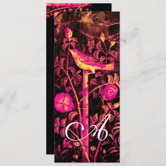 NIGHTINGALE AND ROSES MONOGRAM,Rood Zwart Champagn Kaart (Voorkant / Achterkant)