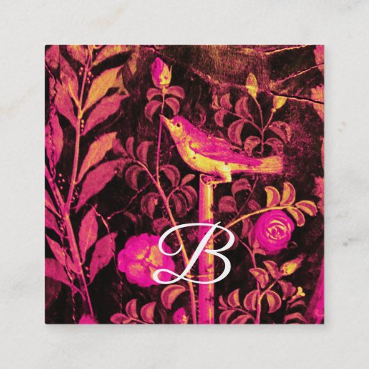 NIGHTINGALE EN ROZEN MONOGRAM Pink Black Floral Vierkante Visitekaartje (Achterkant)