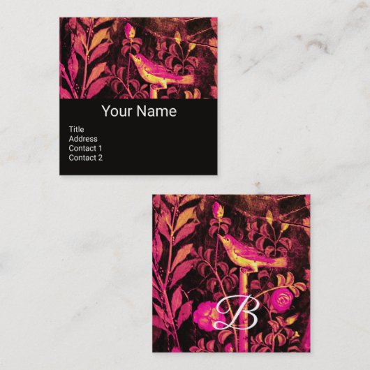 NIGHTINGALE EN ROZEN MONOGRAM Pink Black Floral Vierkante Visitekaartje (Voorkant / Achterkant)