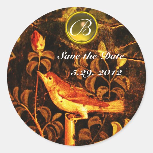 NIGHTINGALE MET ROZEN MONOGRAM Red Yellow Black Ronde Sticker (Voorkant)