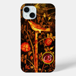NIGHTINGALE MET ROZEN MONOGRAM, rood zwart geel iPhone 15 Mini Hoesje