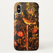 NIGHTINGALE MET ROZEN MONOGRAM, rood zwart geel Case-Mate iPhone Case (Achterkant)