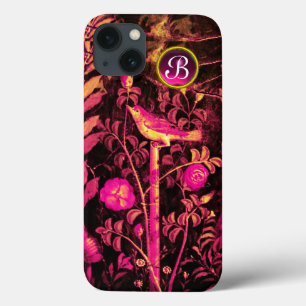 NIGHTINGALE MET ROZEN MONOGRAM, roze zwart geel iPhone 13 Hoesje
