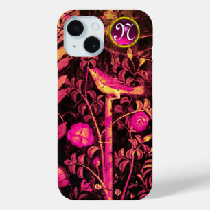 NIGHTINGALE MET ROZEN MONOGRAM, roze zwart geel iPhone 15 Case