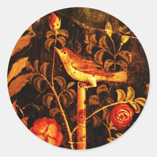 NIGHTINGALE MET ROZEN Rood Geel Zwart Ronde Sticker (Voorkant)