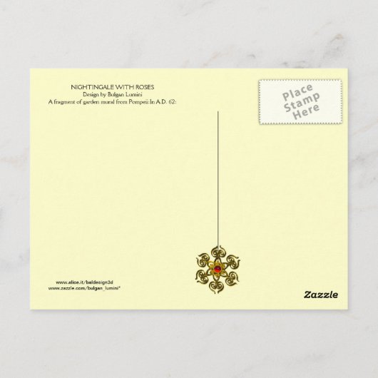 NIGHTINGALE MET ROZEN, rood zwart geel Briefkaart (Achterkant)