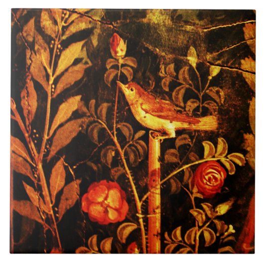 NIGHTINGALE MET ROZEN, Rood Zwart Geel Pompeii Tegeltje (Voorkant)