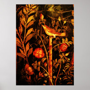 NIGHTINGALE MET ROZEN, rood zwart geel Poster