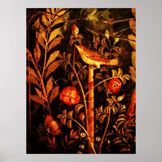 NIGHTINGALE MET ROZEN, rood zwart geel Poster (Voorkant)