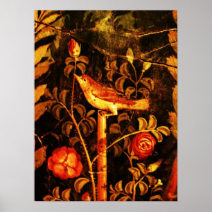 NIGHTINGALE MET ROZEN, rood zwart geel Poster