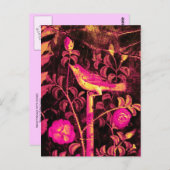 NIGHTINGALE MET ROZEN, Roze Fuchsia Black Yellow Briefkaart (Voorkant / Achterkant)