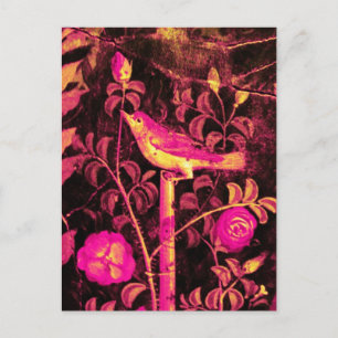 NIGHTINGALE MET ROZEN, Roze Fuchsia Black Yellow Briefkaart