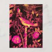NIGHTINGALE MET ROZEN, Roze Fuchsia Black Yellow Briefkaart (Voorkant)