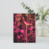 NIGHTINGALE MET ROZEN, Roze Fuchsia Black Yellow Briefkaart (Staand voorkant)