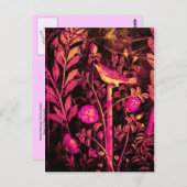 NIGHTINGALE MET ROZEN, Roze Fuchsia Black Yellow Briefkaart (Voorkant / Achterkant)