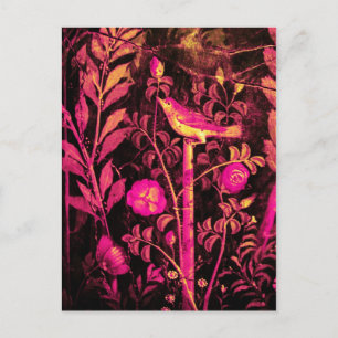 NIGHTINGALE MET ROZEN, Roze Fuchsia Black Yellow Briefkaart