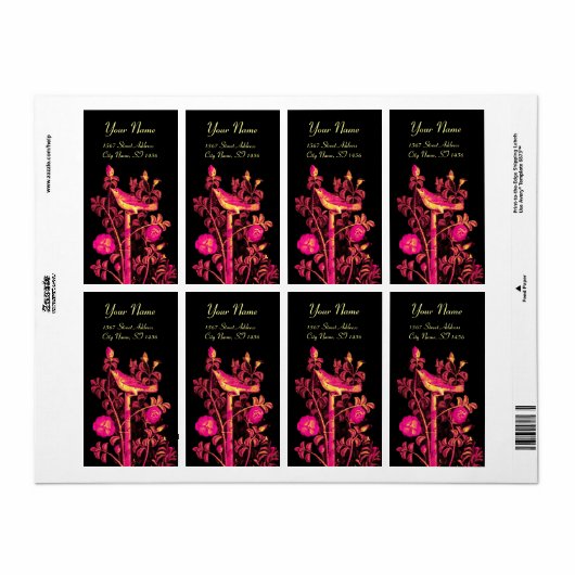 NIGHTINGALE MET ROZEN, Roze Fuchsia Black Yellow Etiket (Full Sheet)