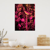 NIGHTINGALE MET ROZEN, Roze Fuchsia Black Yellow Poster (Keuken)