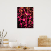 NIGHTINGALE MET ROZEN, Roze Fuchsia Black Yellow Poster (Keuken)