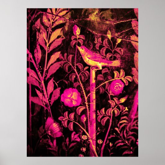 NIGHTINGALE MET ROZEN, Roze Fuchsia Black Yellow Poster (Voorkant)