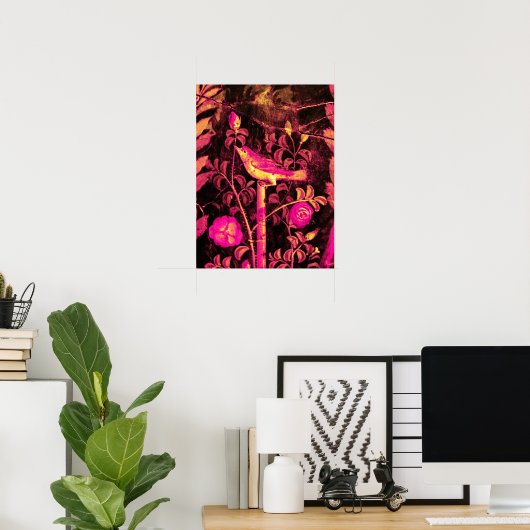 NIGHTINGALE MET ROZEN, Roze Fuchsia Black Yellow Poster (Thuiskantoor)