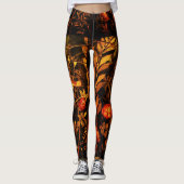 NIGHTINGALE, ROZEN Rood gele bladeren Zwarte Flora Leggings (Voorkant)