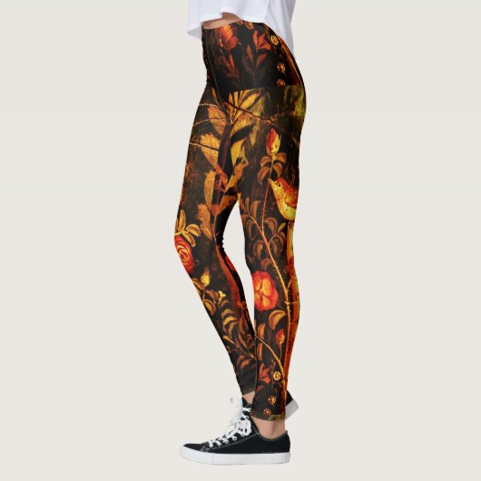 NIGHTINGALE, ROZEN Rood gele bladeren Zwarte Flora Leggings (Links)