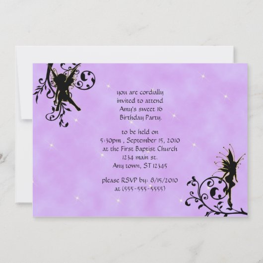 Nightlight Fairy Fantasy Birthday Invitation Kaart (Achterkant)