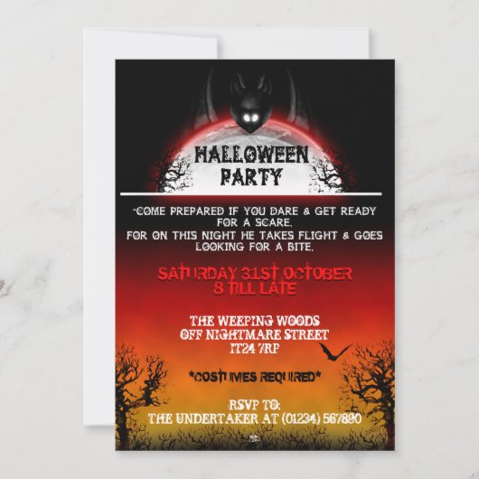 Nightmare Bat Halloween Invitations (Sunset) Kaart (Voorkant)