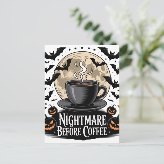 Nightmare Before Coffee Halloween Feestdagenkaart (Staand voorkant)