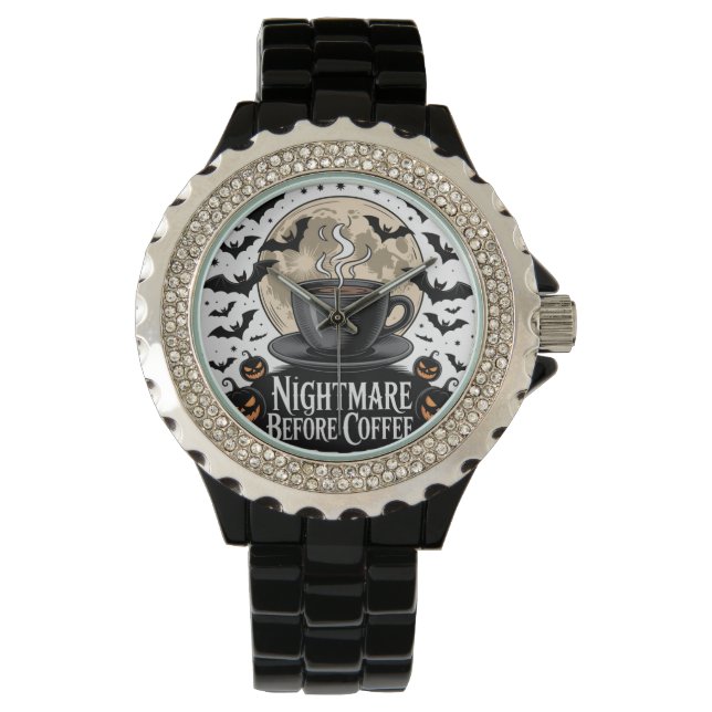 Nightmare Before Coffee Halloween Horloge (Voorkant)