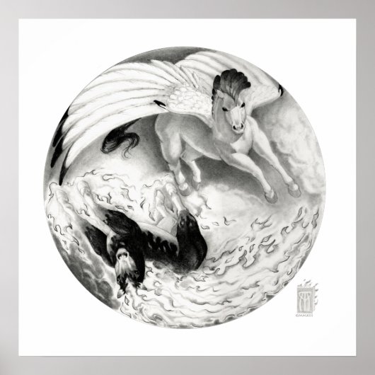 Nightmare/Mesa Pegasus Yin Yang in zwart-wit Poster (Voorkant)