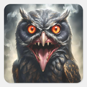 Nightmare Wings: The Fanged Vampire Owl is een Ame Vierkante Sticker
