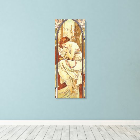 Night's Rest Nouveau door Alphonse Mucha Canvas Afdruk (Insitu (Houten vloer))