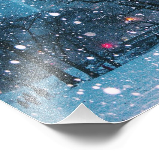 Nighttime City Snow Foto Afdruk (Hoek)