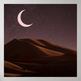 Nighttime Desert Half Moon Poster
