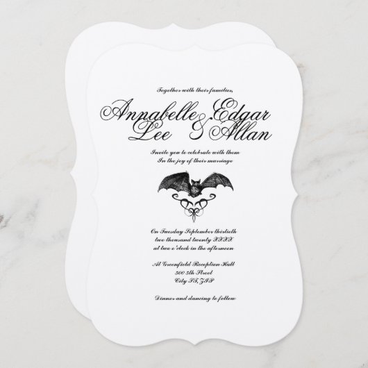 Nightwings- Elegant Gothic Wedding Invitation Kaart (Voorkant / Achterkant)