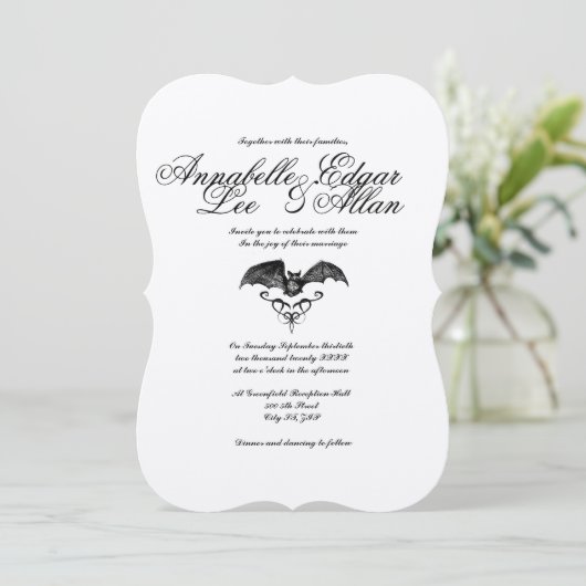 Nightwings- Elegant Gothic Wedding Invitation Kaart (Staand voorkant)