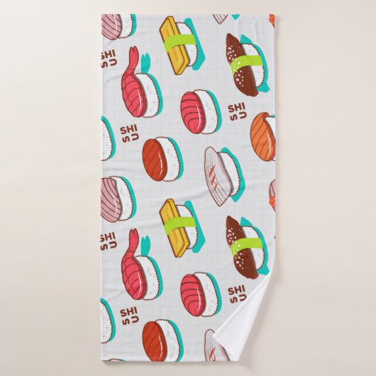  nigiri sushi, doodle patroon badhanddoek (Badhanddoek)