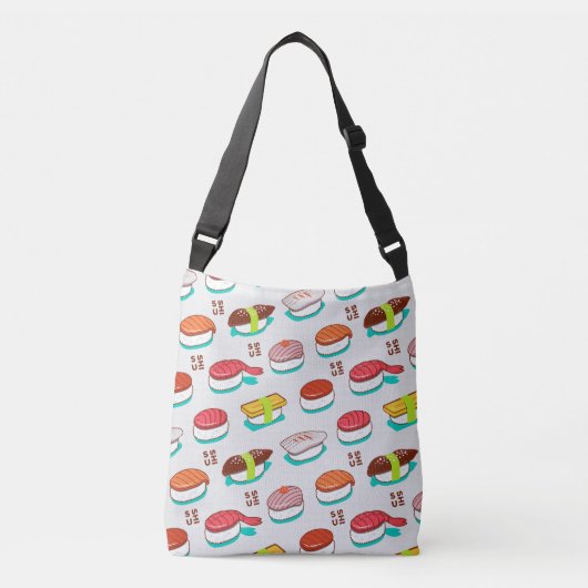nigiri sushi, doodle patroon crossbody tas (Voorkant)