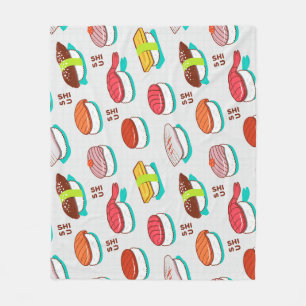 nigiri sushi, doodle patroon fleece deken