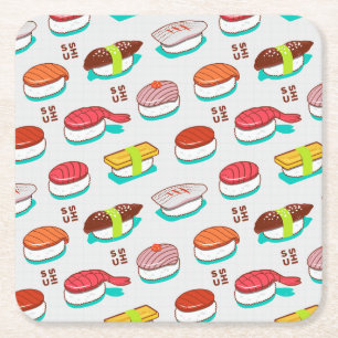  nigiri sushi, doodle patroon kartonnen onderzetters