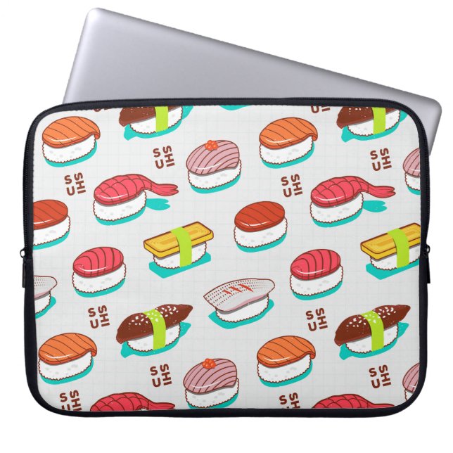  nigiri sushi, doodle patroon laptop sleeve (Voorkant)