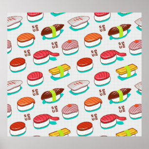 nigiri sushi, doodle patroon poster