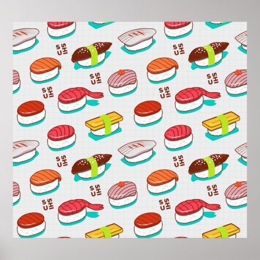  nigiri sushi, doodle patroon poster (Voorkant)