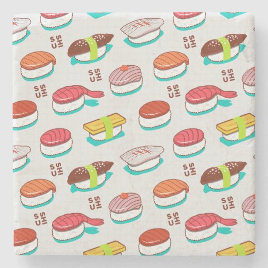  nigiri sushi, doodle patroon stenen onderzetter (Voorkant)